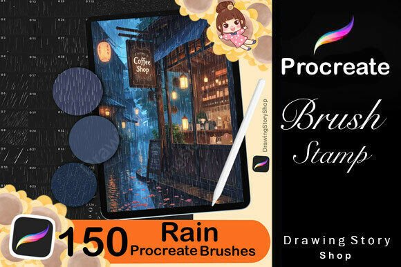 Download 150 Procreate Rain Textures Brushes - Text Collection