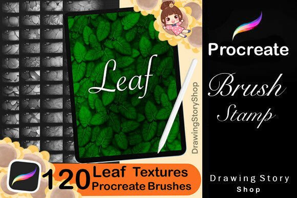 Download 120 Procreate Leaf Textures Brushes - Text Collection