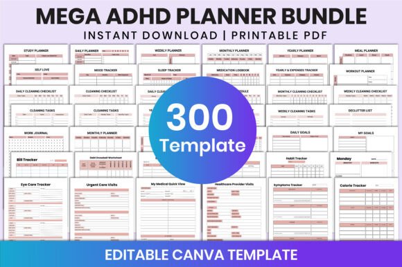 Download Mega ADHD Planner Bundle for Canva - Planner Collection