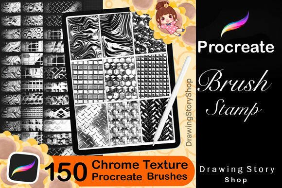 Download 150 Procreate Chrome Texture Brushes - Text Collection